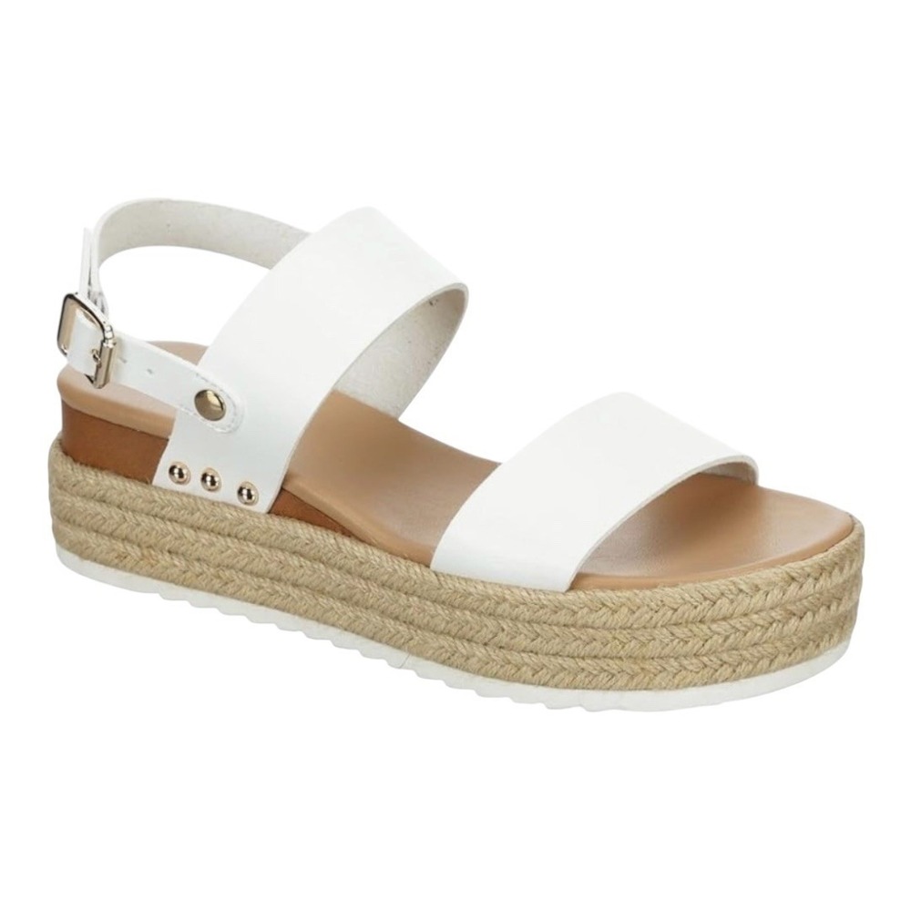 Xappeal Amelia Platform‎ Sandals Womens 7 White Espadrille Studded Buckle Strap